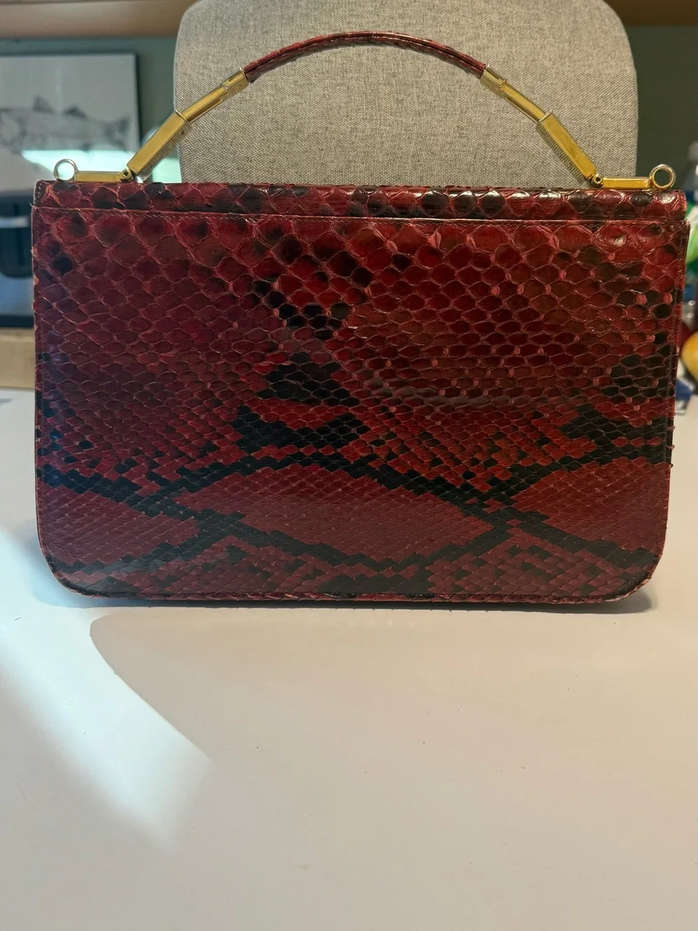 Red Snake Skin Top Handle Handbag